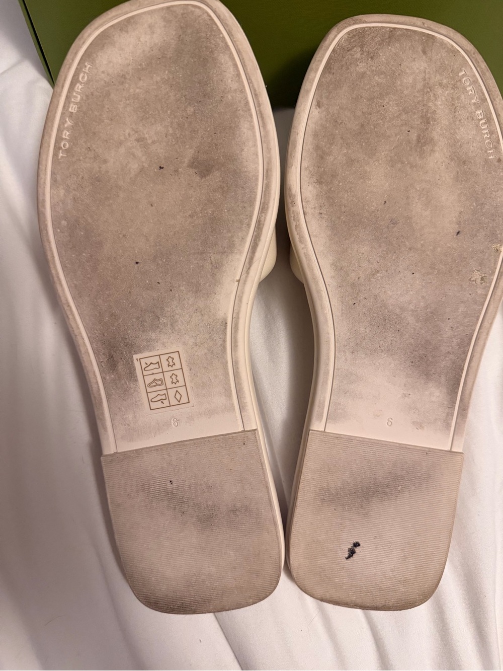 Tory Burch Cream Leather Logo Slide Sandals - Picture 4 of 5